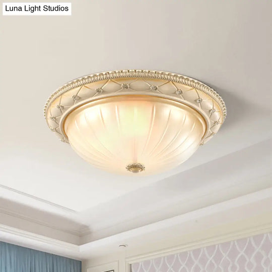 Traditional Ribbed Glass Flush Ceiling Light With Beige Bowl Shape - 2/3 Lights 11.5/16/19.5 W