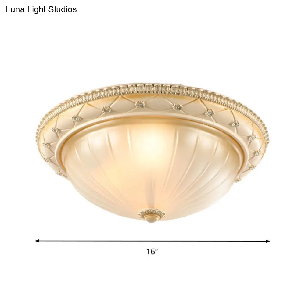 Traditional Ribbed Glass Flush Ceiling Light With Beige Bowl Shape - 2/3 Lights 11.5/16/19.5 W