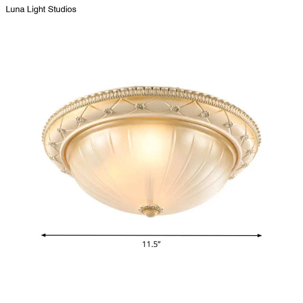 Traditional Ribbed Glass Flush Ceiling Light With Beige Bowl Shape - 2/3 Lights 11.5/16/19.5 W