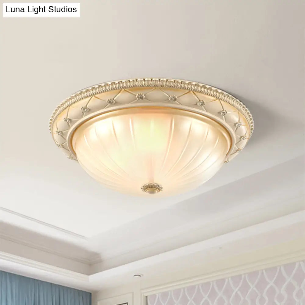 Traditional Ribbed Glass Flush Ceiling Light With Beige Bowl Shape - 2/3 Lights