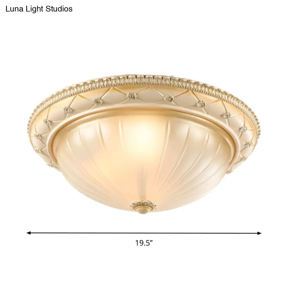 Traditional Ribbed Glass Flush Ceiling Light With Beige Bowl Shape - 2/3 Lights 11.5/16/19.5 W