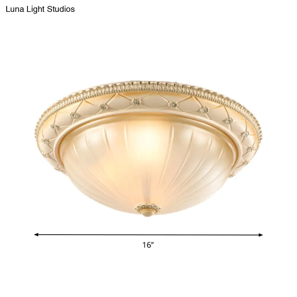Traditional Ribbed Glass Flush Ceiling Light With Beige Bowl Shape - 2/3 Lights
