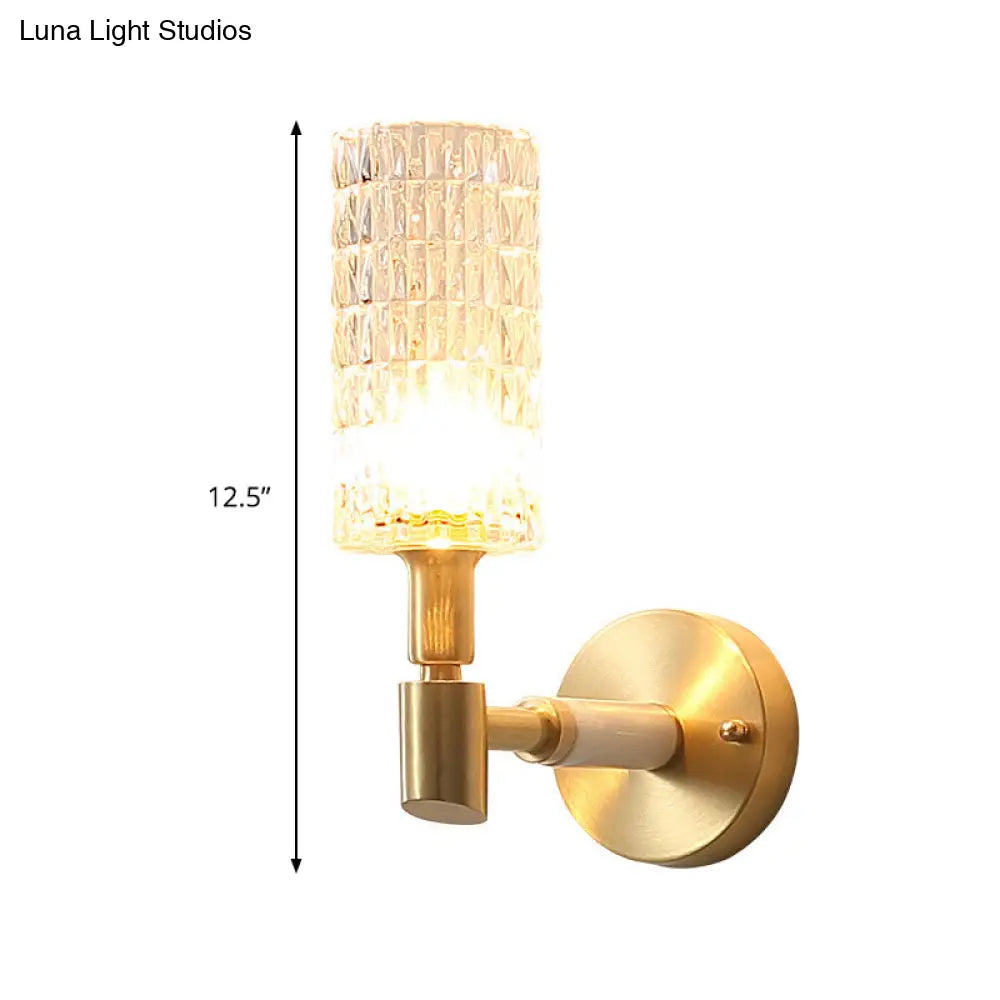 Traditional Ribbed Glass Gold Tube Sconce Light: Wall-Mounted Lamp For Living Room