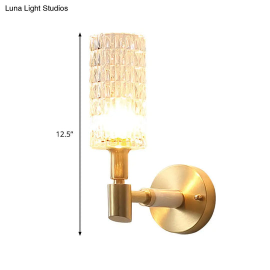 Traditional Ribbed Glass Gold Tube Sconce Light: Wall-Mounted Lamp For Living Room