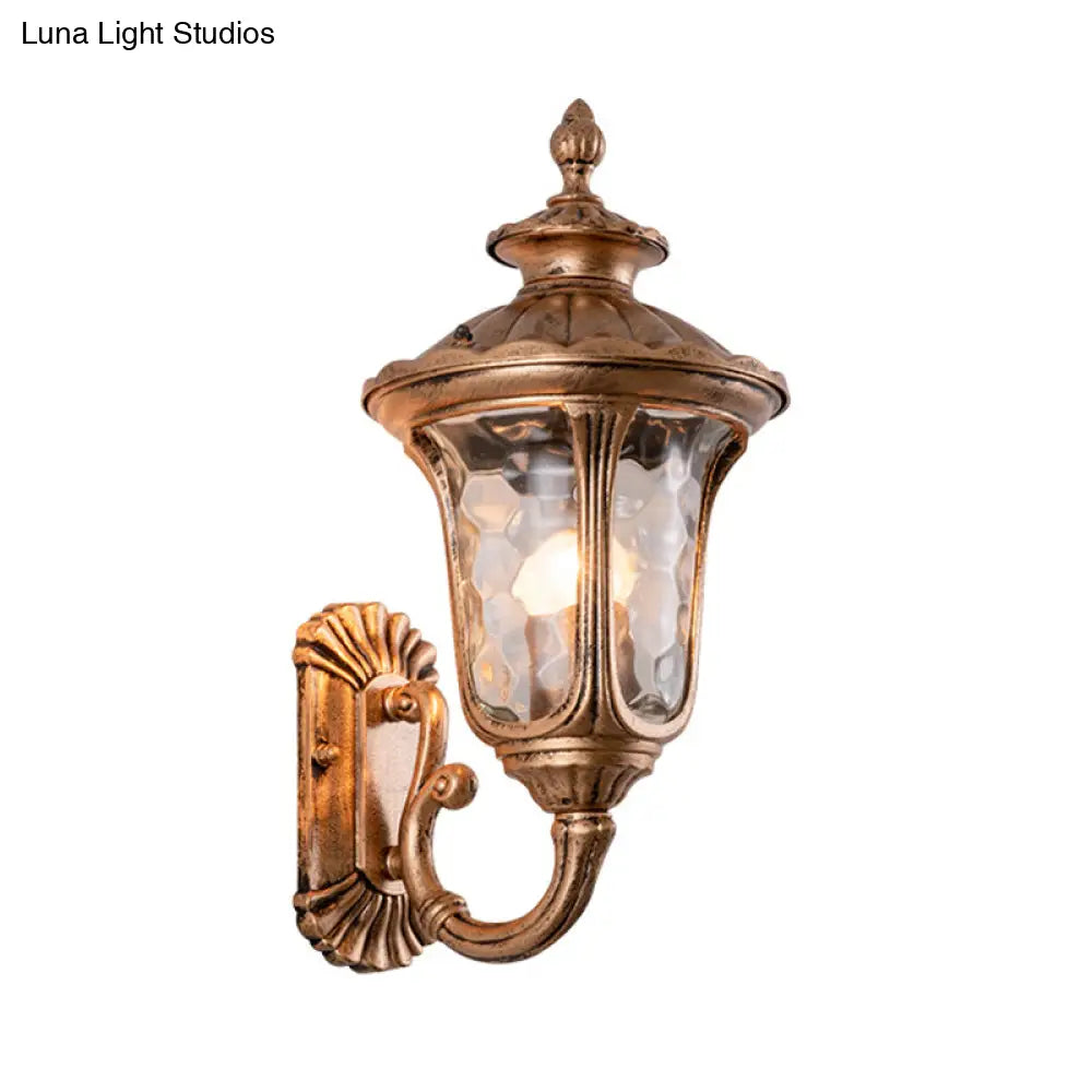 Traditional Ripple Glass Outdoor Wall Light With Bronze Bell Mount - 1-Light Lighting