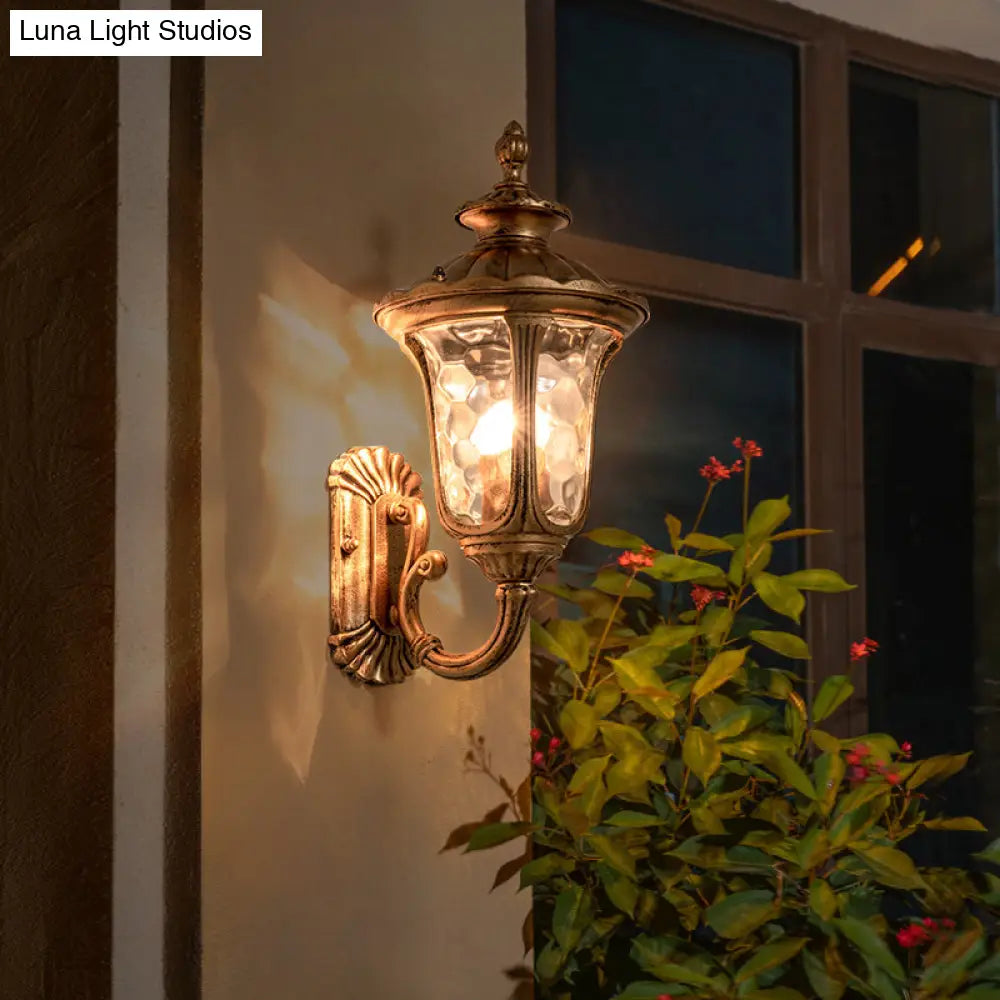 Traditional Ripple Glass Outdoor Wall Light With Bronze Bell Mount - 1-Light Lighting