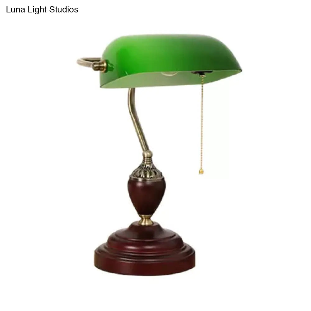 Traditional Rollover Shade Banker Lamp - 1 Light Green/Red/White Glass Desk With Pull Chain For