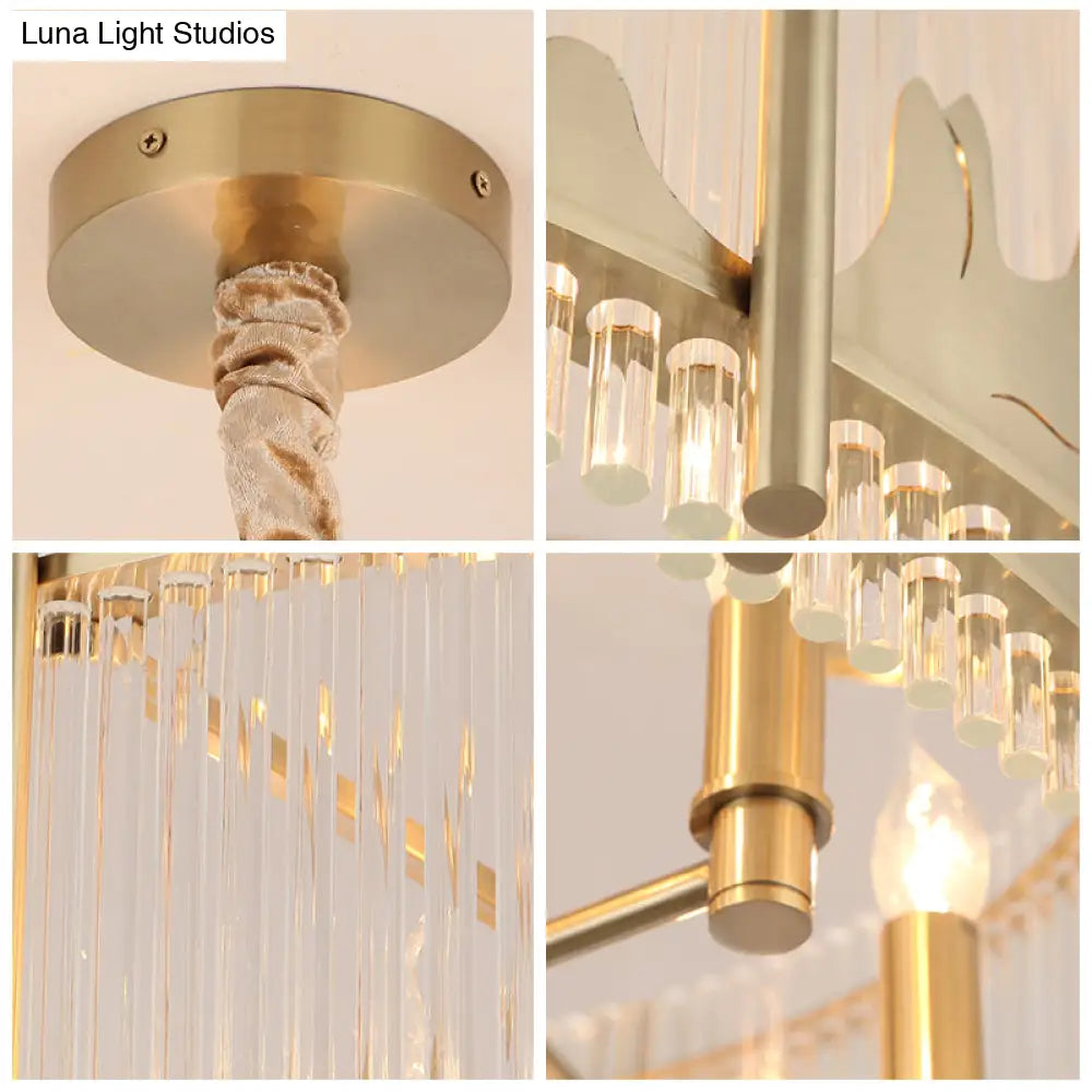 Traditional Round Chandelier: Prismatic Glass 10-Light Gold Ceiling Pendant With Mountain Pattern