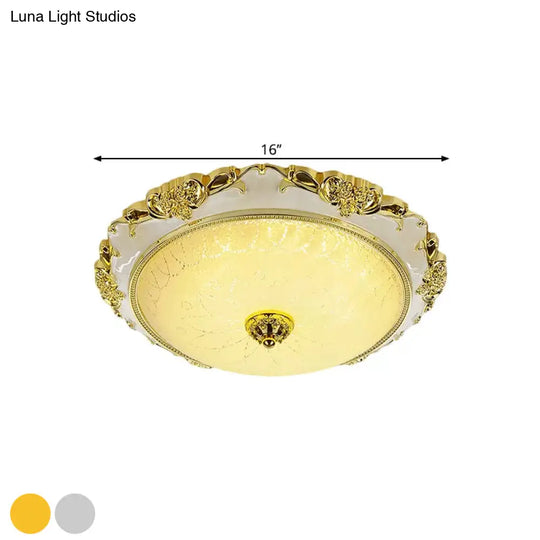 Traditional Round Glass Led Flush Light In Silver/Gold - 12/16/19.5 Width