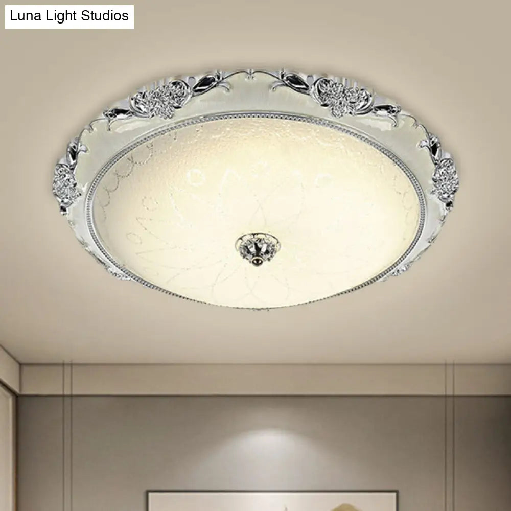 Traditional Round Glass Led Flush Light In Silver/Gold - 12/16/19.5 Width