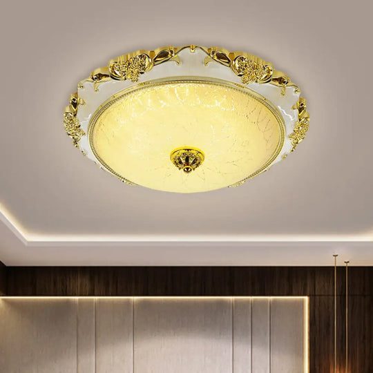 Traditional Round Glass Led Flush Light In Silver/Gold - 12’/16’/19.5’ Width Gold / 12’