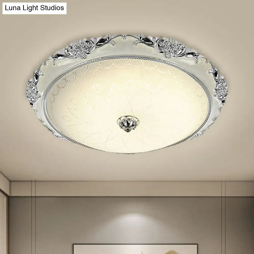 Traditional Round Glass Led Flush Light In Silver/Gold - 12’/16’/19.5’ Width