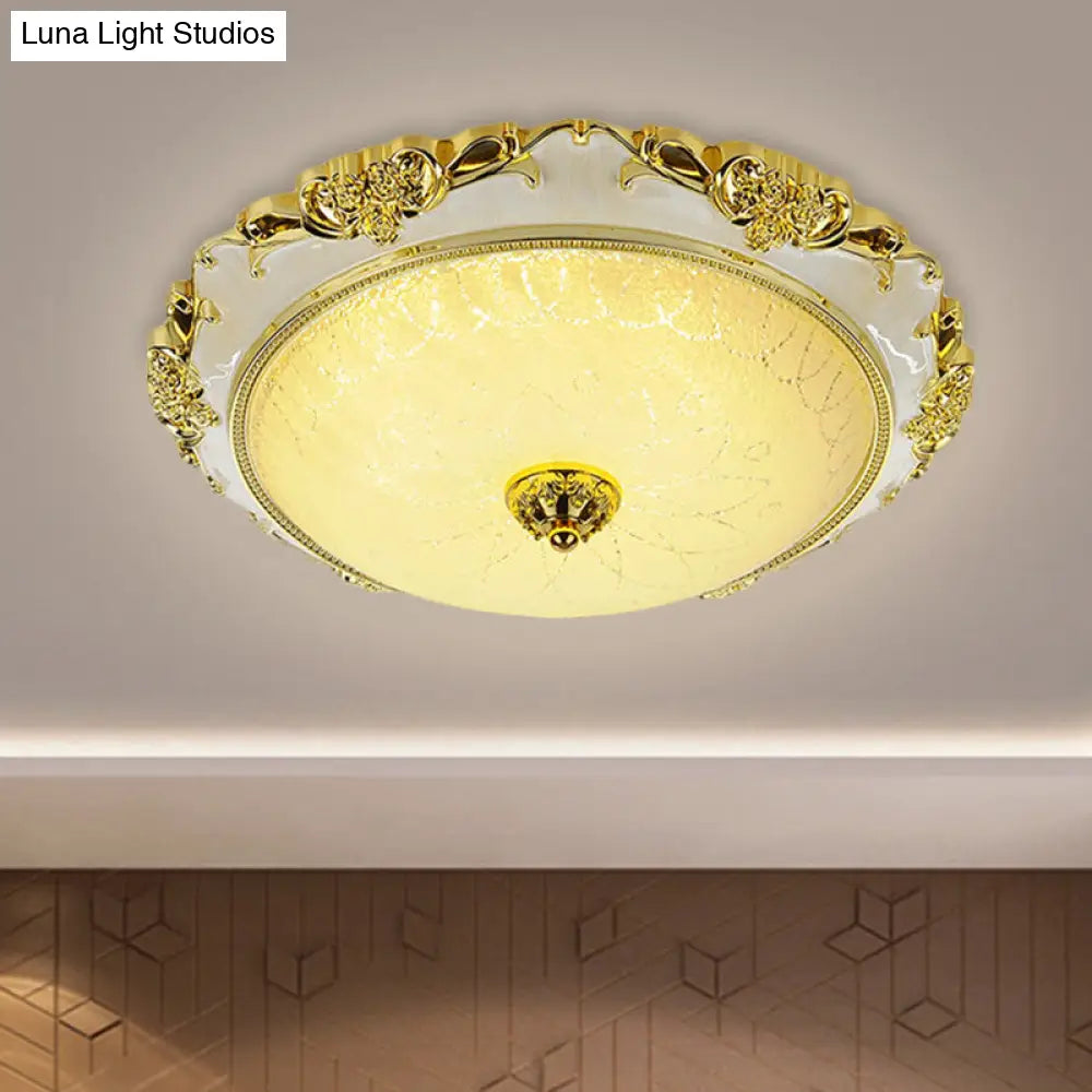 Traditional Round Glass Led Flush Light In Silver/Gold - 12’/16’/19.5’ Width