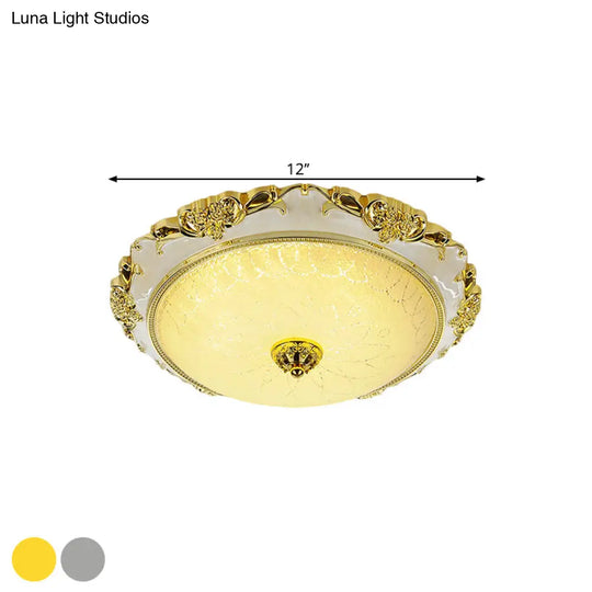 Traditional Round Glass Led Flush Light In Silver/Gold - 12’/16’/19.5’ Width