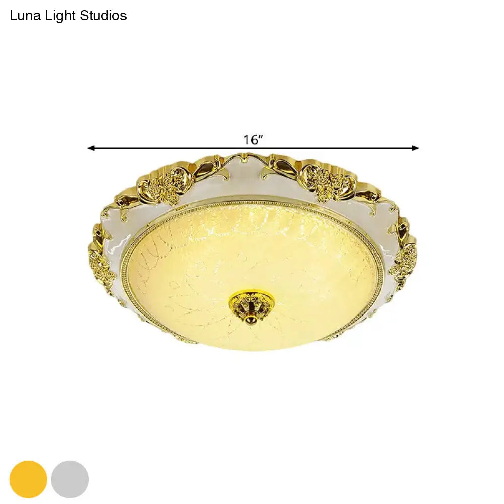 Traditional Round Glass Led Flush Light In Silver/Gold - 12’/16’/19.5’ Width