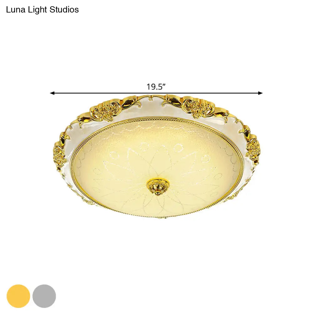 Traditional Round Glass Led Flush Light In Silver/Gold - 12’/16’/19.5’ Width