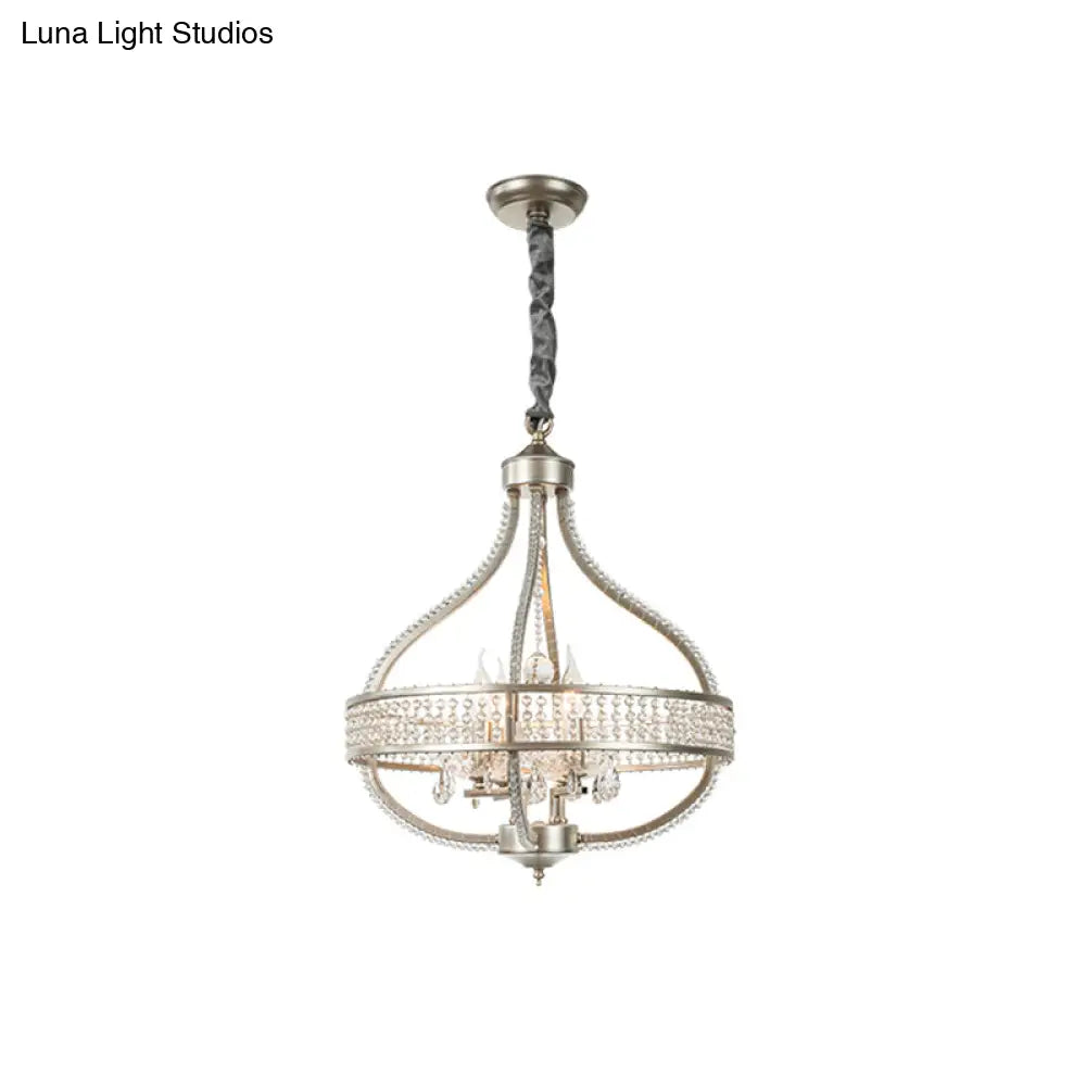 Traditional Round Pendant Chandelier With Crystal Strands