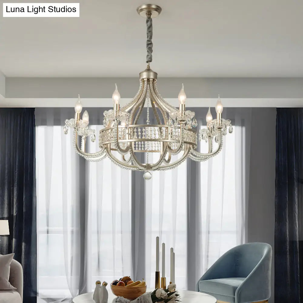 Traditional Round Pendant Chandelier With Crystal Strands