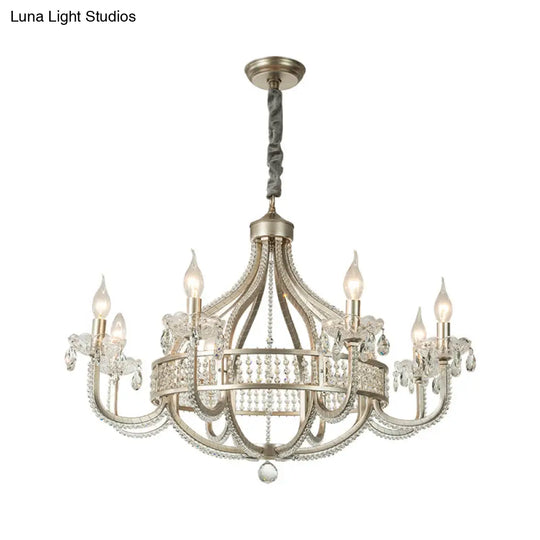 Traditional Round Pendant Chandelier With Crystal Strands