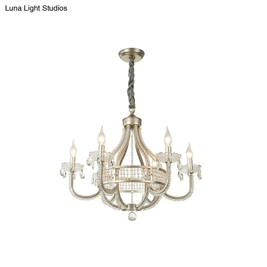 Traditional Round Pendant Chandelier With Crystal Strands