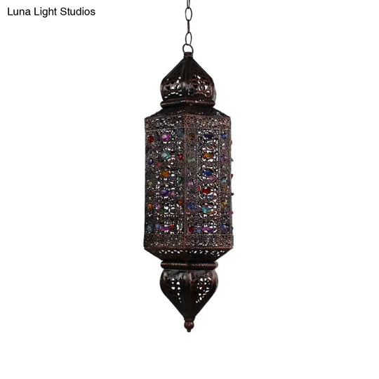 Traditional Rust Cylinder Pendant Light With Single Metal Head Suspension For Living Rooms