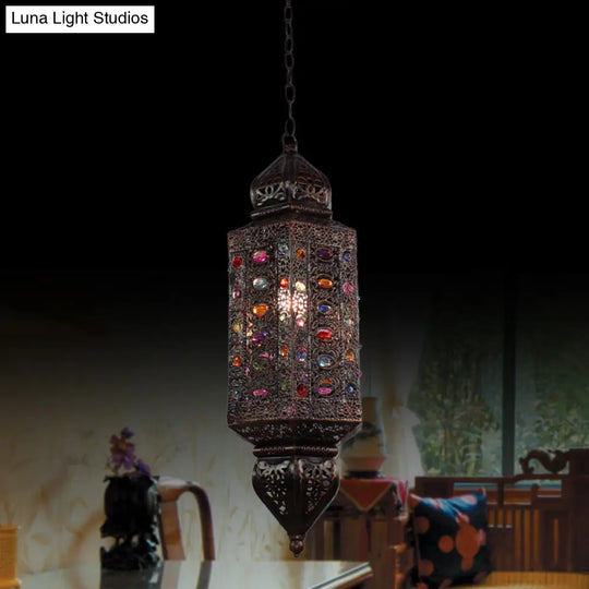 Traditional Rust Cylinder Pendant Light With Single Metal Head Suspension For Living Rooms