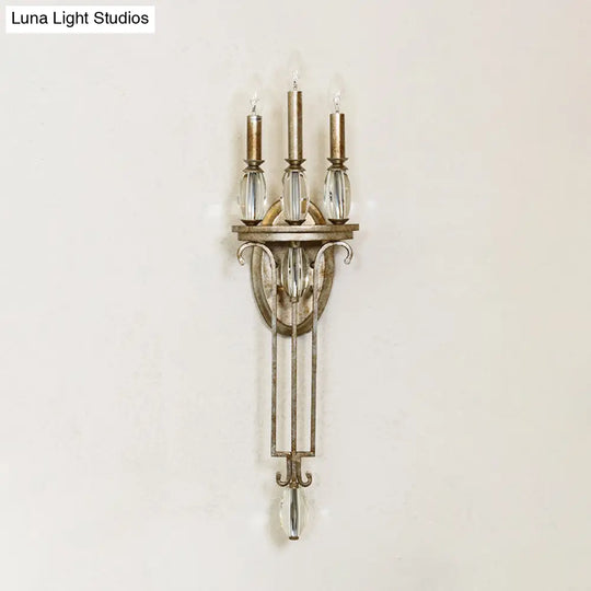 Traditional Rust Metal Candle Sconce With 3 Lights For Bedroom Wall