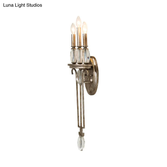 Traditional Rust Metal Candle Sconce With 3 Lights For Bedroom Wall