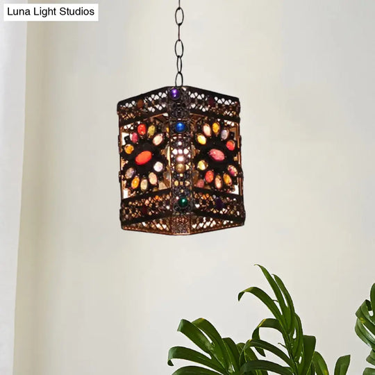 Traditional Rust Stained Glass Hanging Light For Dining Room