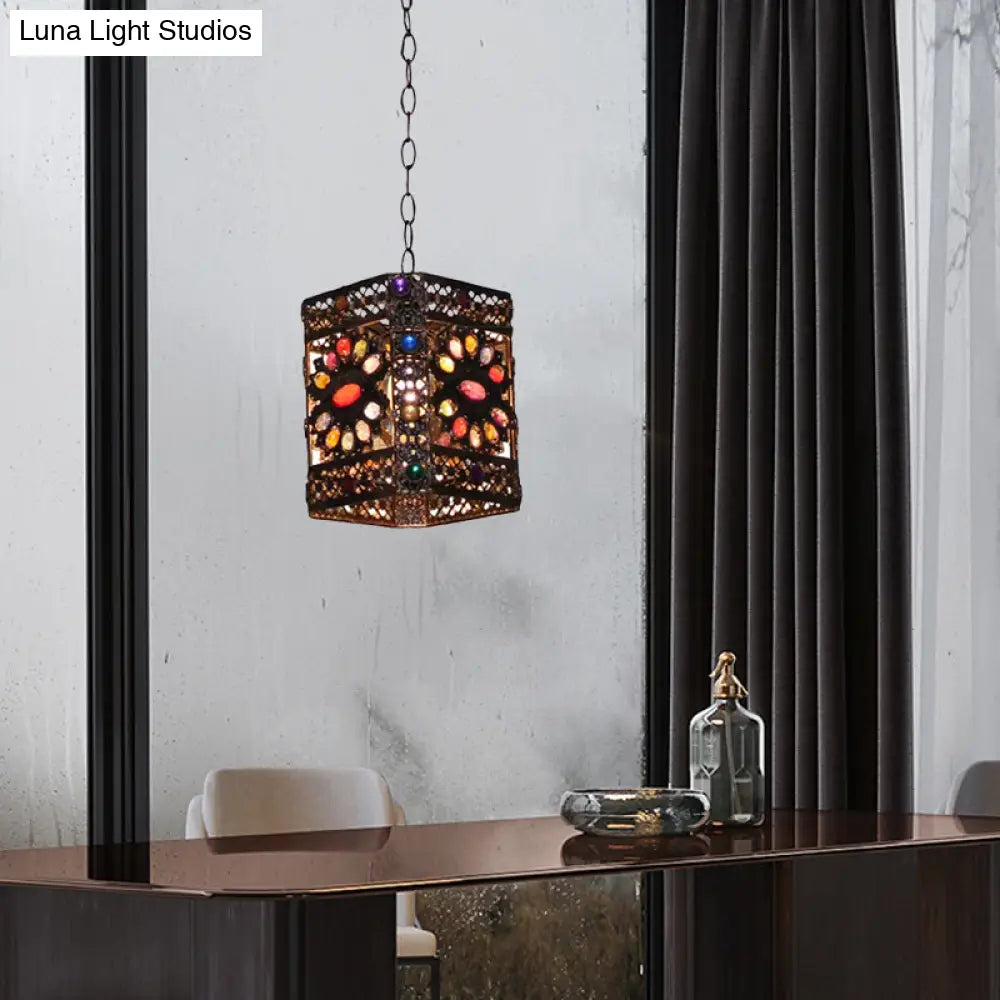 Traditional Rust Stained Glass Hanging Light For Dining Room