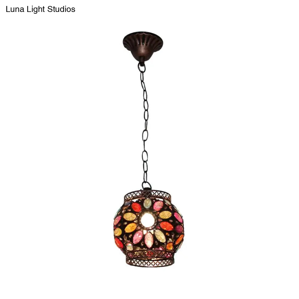 Traditional Rust Stained Glass Hanging Light For Dining Room