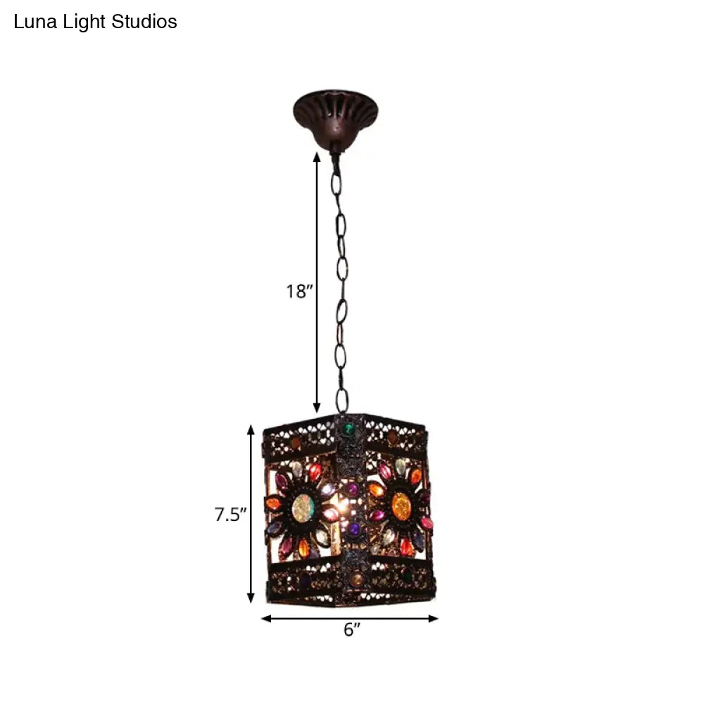 Traditional Rust Stained Glass Hanging Light For Dining Room