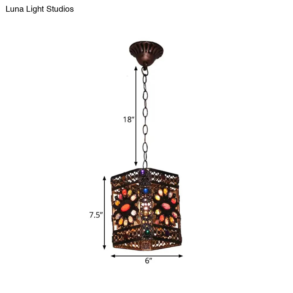 Traditional Rust Stained Glass Hanging Light For Dining Room