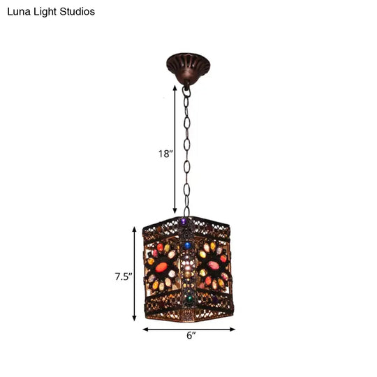 Traditional Rust Stained Glass Hanging Light For Dining Room