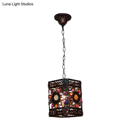 Traditional Rust Stained Glass Hanging Light For Dining Room