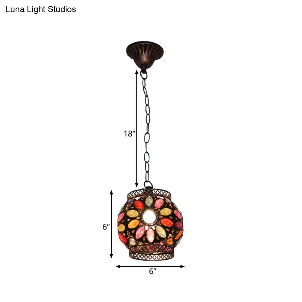 Traditional Rust Stained Glass Hanging Light For Dining Room