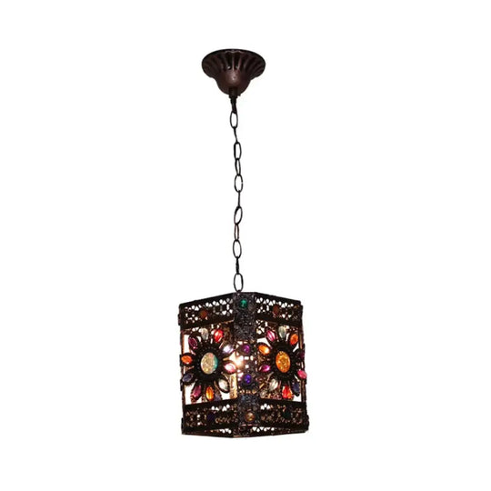 Traditional Rust Stained Glass Hanging Light For Dining Room / B