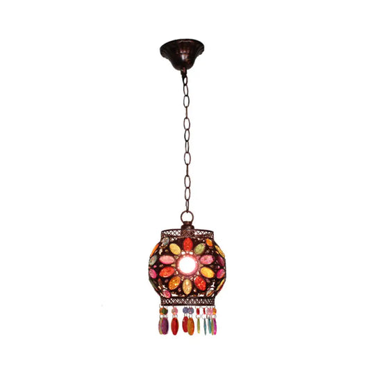 Traditional Rust Stained Glass Hanging Light For Dining Room / D