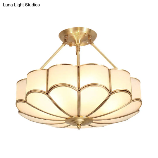 Traditional Scalloped Bedroom Ceiling Light Fixture With Brass Finish 4/6 Bulb Capacity