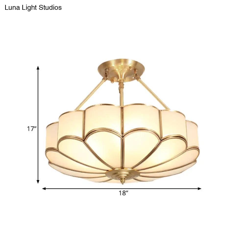 Traditional Scalloped Bedroom Ceiling Light Fixture With Brass Finish 4/6 Bulb Capacity