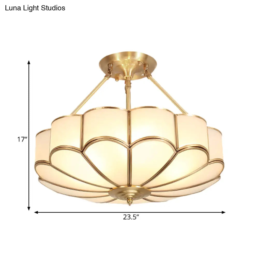 Traditional Scalloped Bedroom Ceiling Light Fixture With Brass Finish 4/6 Bulb Capacity