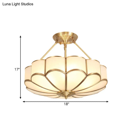 Traditional Scalloped Bedroom Ceiling Light Fixture With Brass Finish 4/6 Bulb Capacity 18/23.5