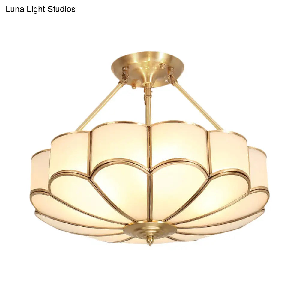 Traditional Scalloped Bedroom Ceiling Light Fixture With Brass Finish 4/6 Bulb Capacity 18/23.5