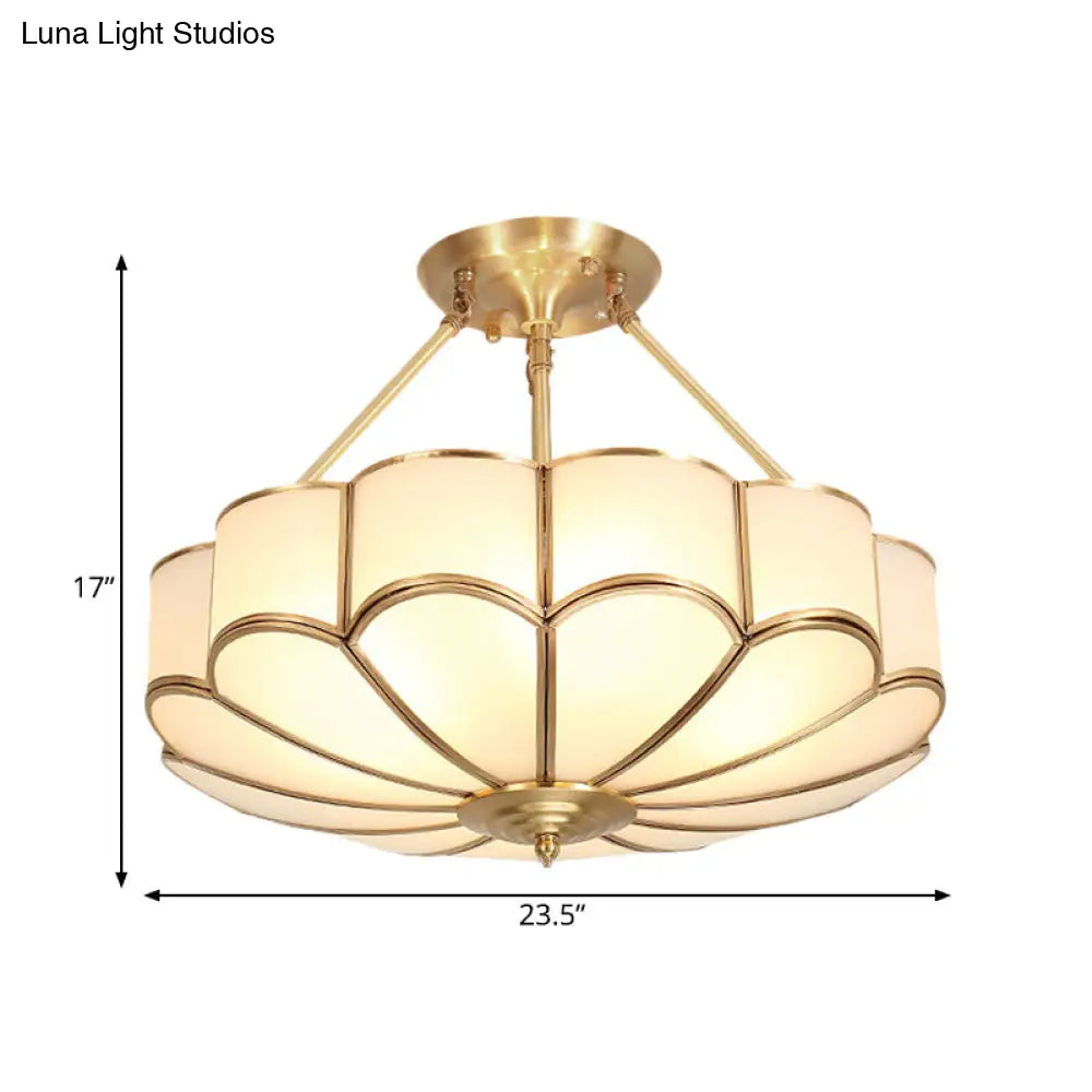 Traditional Scalloped Bedroom Ceiling Light Fixture With Brass Finish 4/6 Bulb Capacity 18/23.5