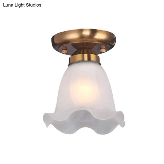 Traditional Scalloped Ceiling Light With Cream Glass And 1 Bulb In Bronze/Brass/Copper Flushmount