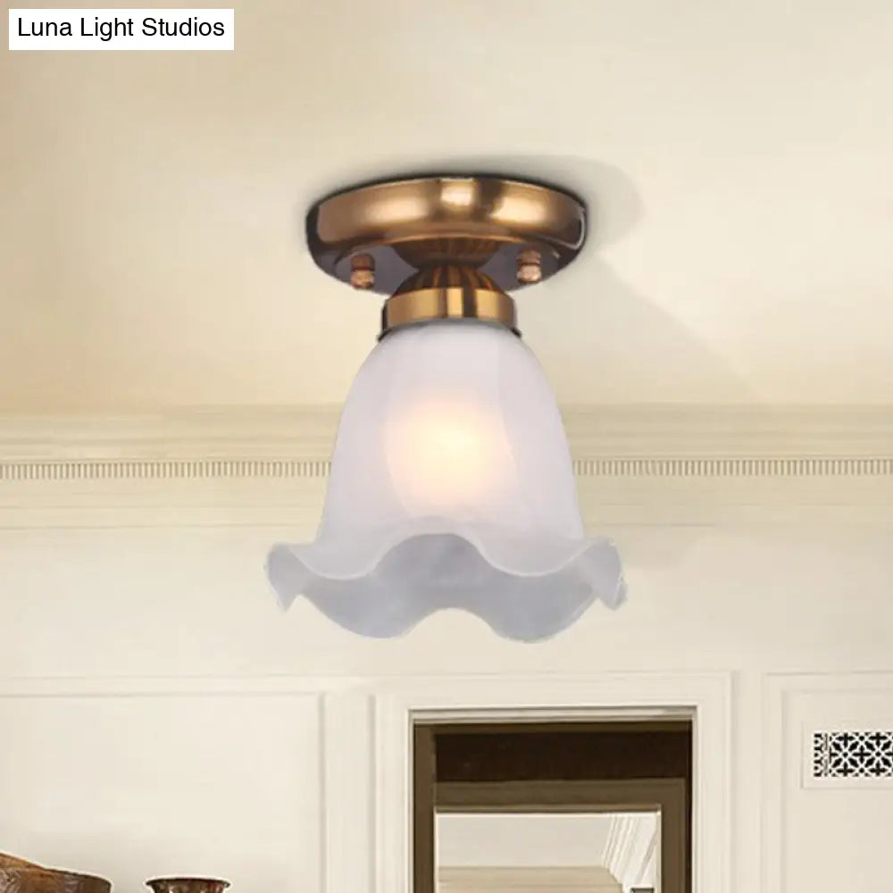 Traditional Scalloped Ceiling Light With Cream Glass And 1 Bulb In Bronze/Brass/Copper Flushmount