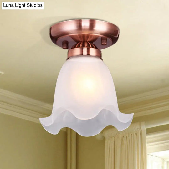 Traditional Scalloped Ceiling Light With Cream Glass And 1 Bulb In Bronze/Brass/Copper Flushmount