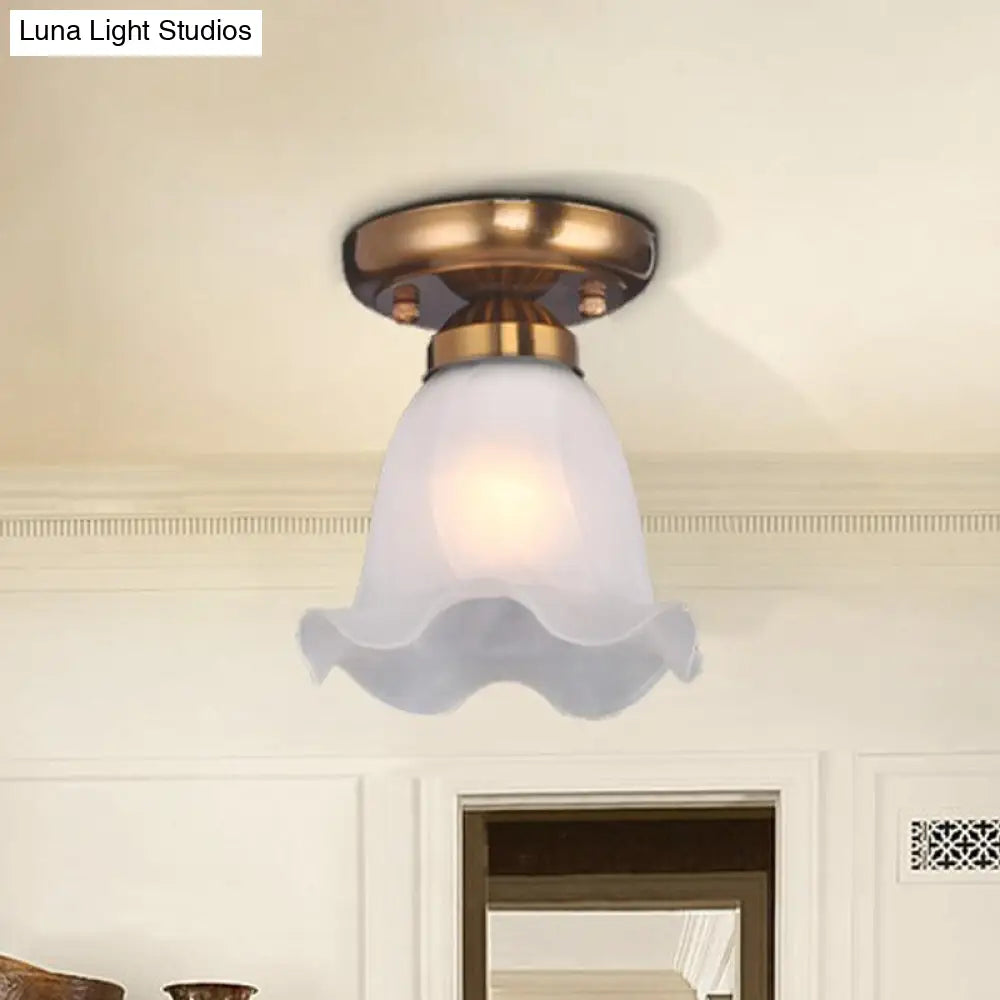 Traditional Scalloped Ceiling Light With Cream Glass And 1 Bulb In Bronze/Brass/Copper Flushmount