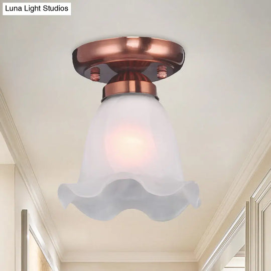 Traditional Scalloped Ceiling Light With Cream Glass And 1 Bulb In Bronze/Brass/Copper Flushmount