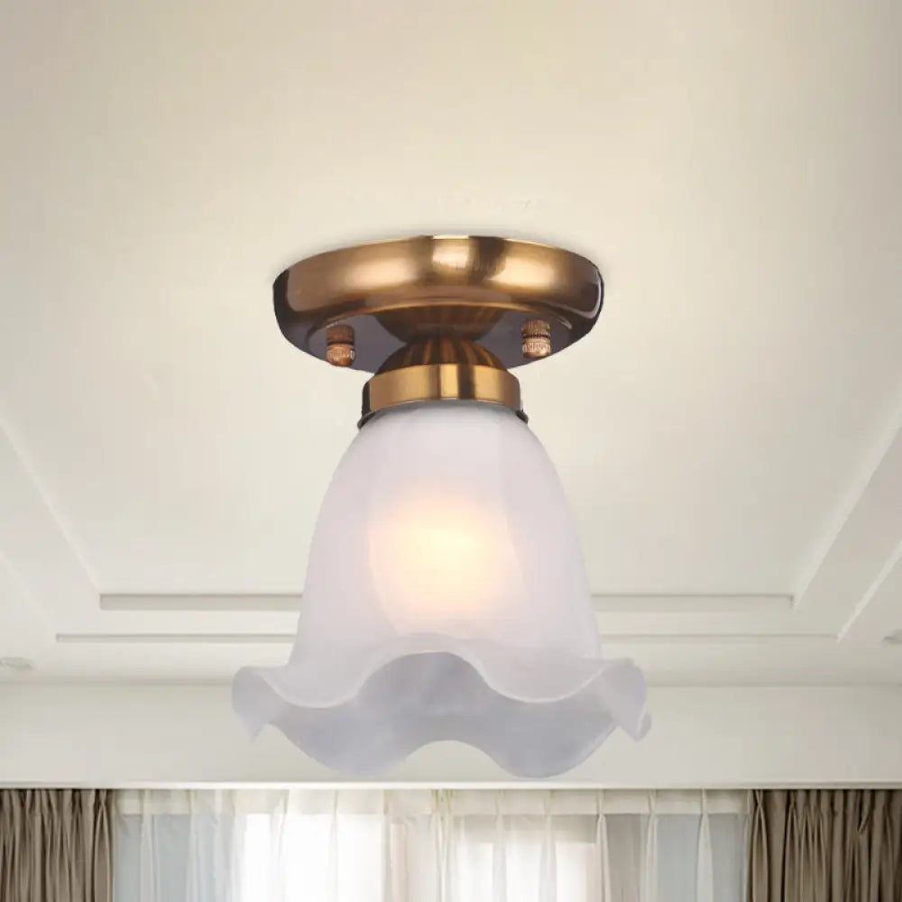 Traditional Scalloped Ceiling Light With Cream Glass And 1 Bulb In Bronze/Brass/Copper Flushmount
